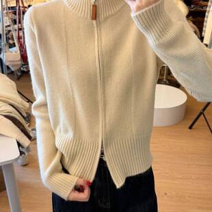小个子短款拉链半高领毛衣外套女款2026新款秋冬季针织开衫上衣女