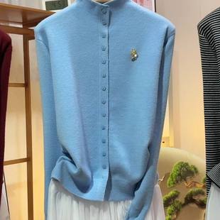 立领时尚单排减龄针织开衫秋冬新款高级上衣超漂亮毛衣胖人针织衫