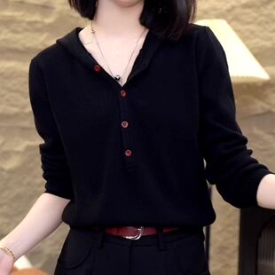 2025秋冬新款连帽打底衫气质毛衣针织衫宽松百搭显瘦时尚上衣女士