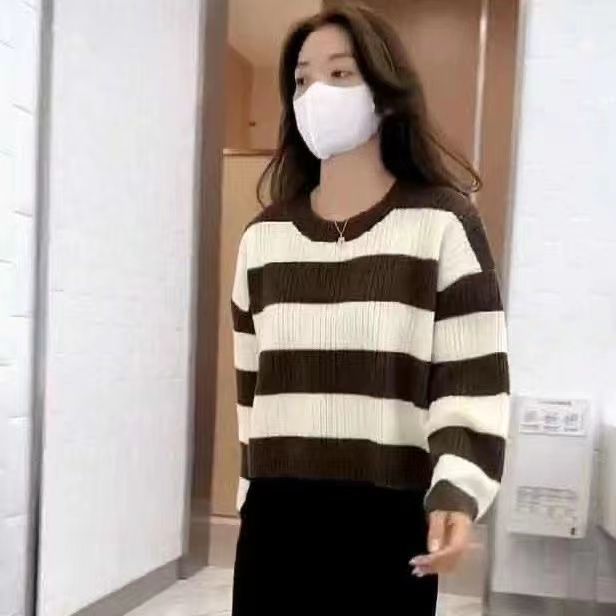 条纹毛衣女秋冬季2024年新款宽松遮肉显瘦时尚百搭套头针织衫图片