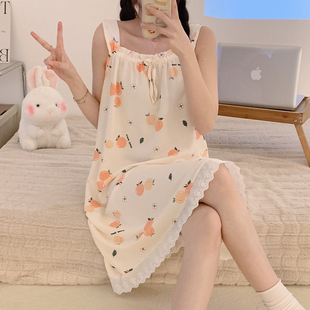睡裙女夏季 睡衣家居服 纯棉无袖 吊带背心甜美桃子可爱学生夏天薄款