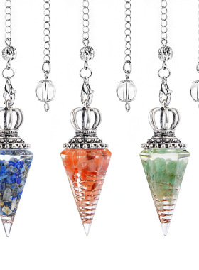 天然水晶灵摆吊坠皇冠瑜伽冥想配件六角锥可调频树脂灵摆礼物