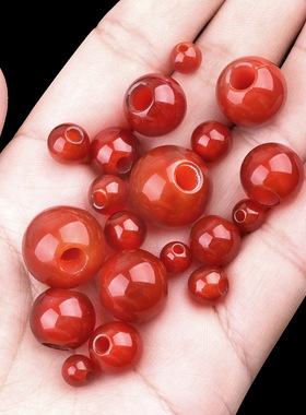 6-14mm红玛瑙大孔圆珠散珠子 孔径2-5mm DIY编织手工定制饰品批发