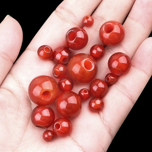 6-14mm红玛瑙大孔圆珠散珠子 孔径2-5mm DIY编织手工定制饰品批发
