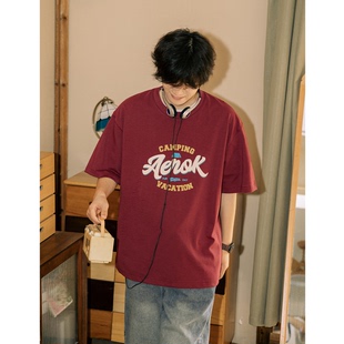潮牌2023新款 夏季 宽松圆领体恤上衣 T恤男士 南鹤潮流字母印花短袖