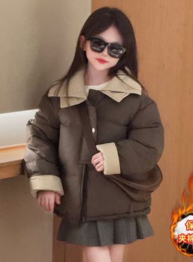 女童外套2025冬新款爆款韩版大翻领棉服儿童短款洋气面包服加厚冬