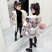 棉衣女孩夹棉毛呢大衣 加厚中大童洋气中长款 女童外套冬装 2025新款