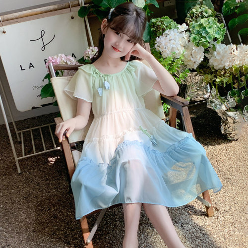 女童连衣裙2025新款儿童洋气时髦渐变裙子中大童女孩夏装公主裙