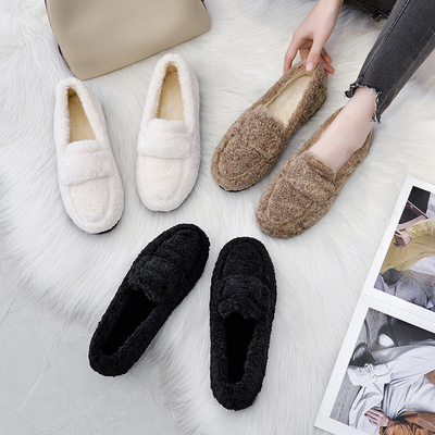 厚底毛毛鞋秋冬加绒豆豆鞋棉鞋