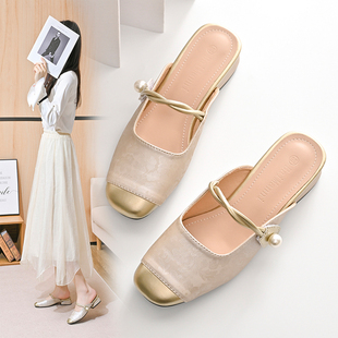 新中式国风包头半拖鞋女外穿2026新款中跟高级感配裙子凉拖穆勒鞋