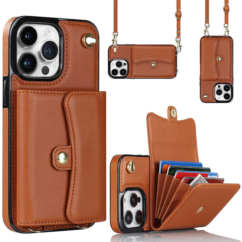 KUAIJIEWEI时尚适用iPhone16Pro风琴插卡包手机壳15/14plus肩带斜挎手绳保护皮套12mini壳