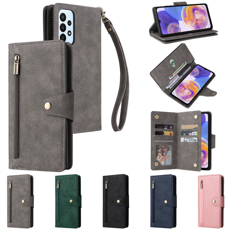 KUAIJIEWEI时尚皮纹适用三星A23手机壳铆钉扣拉链插卡A