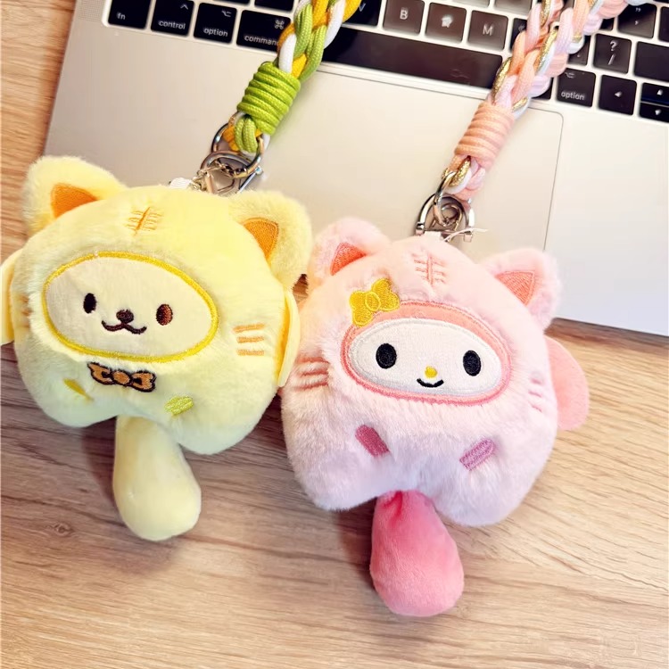 编织绳钥匙绳钥匙扣马蹄扣甜美超火可爱毛绒车钥匙挂绳短款挂手腕