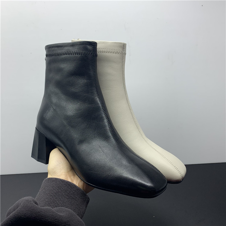 工厂短筒欧美风拉链牛皮女鞋