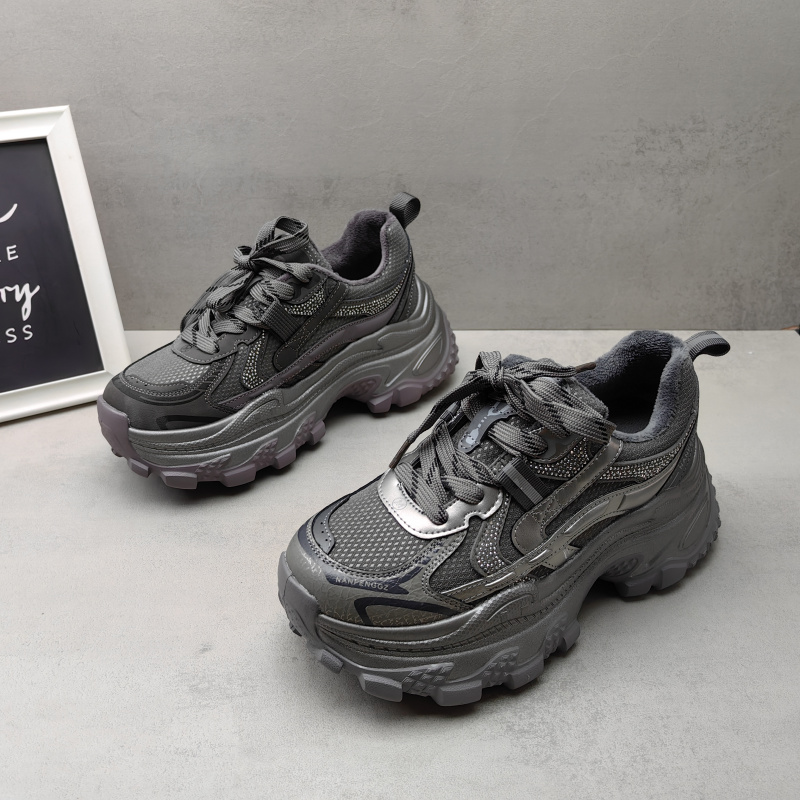 秋冬加绒保暖厚底增高老爹鞋女