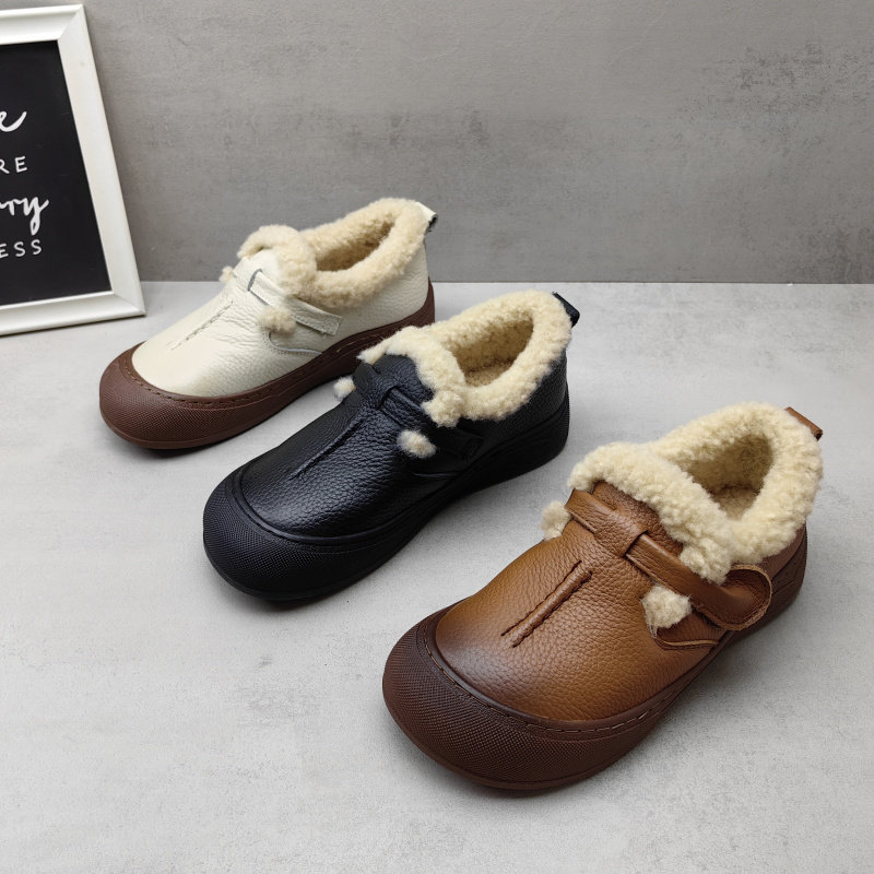 2025冬季款真皮牛皮羊毛里加绒保暖平底防滑妈妈鞋,女鞋,浅口单鞋,淘宝优惠券,粉丝福利购,淘宝优惠卷