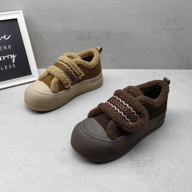 2025秋冬款真皮女鞋百搭魔术贴加绒保暖休闲运动板鞋女生面包鞋,女鞋,时尚休闲鞋,淘宝优惠券,粉丝福利购,淘宝优惠卷