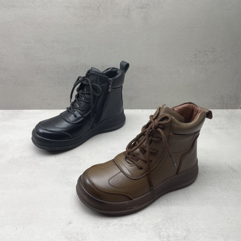 侧拉链马丁靴加绒保暖棉靴大码