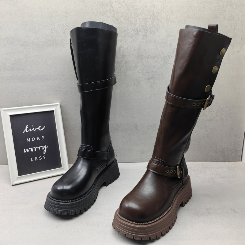 长筒骑士靴女厚底粗跟机车靴显瘦