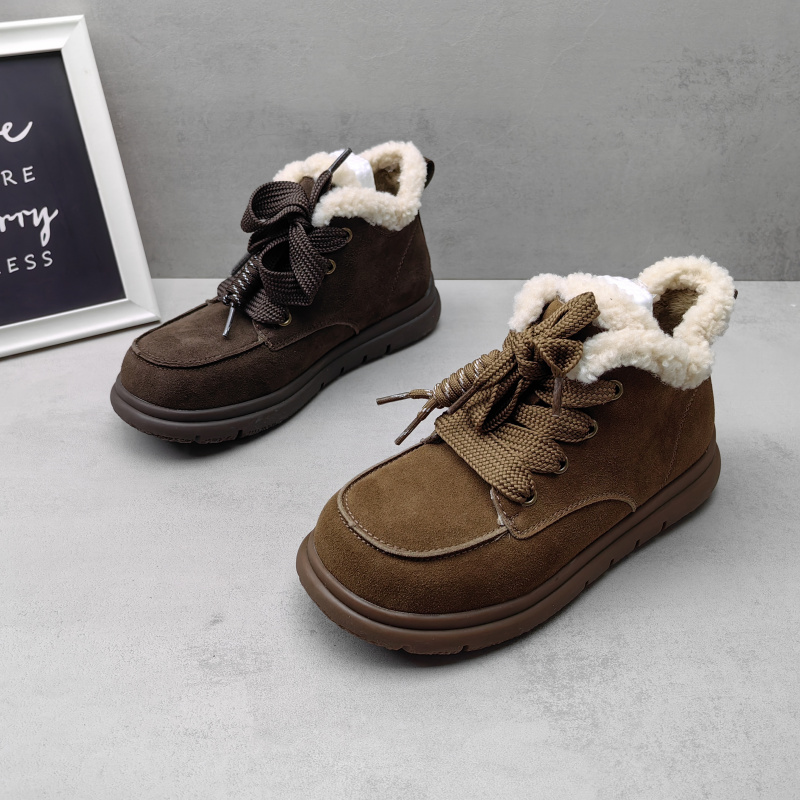 秋冬真皮加绒保暖防滑女高帮鞋