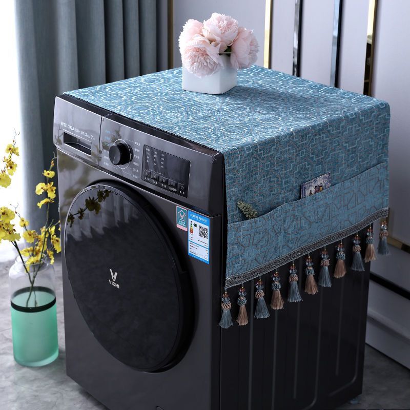 滚筒式洗衣机盖布盖巾纯色素色现代简约冰箱盖布防尘罩双开门家i.