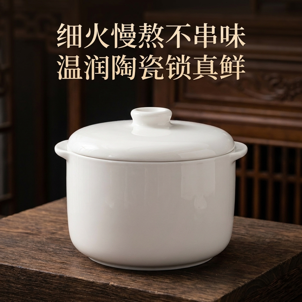 带盖家用汤盅双人份陶瓷隔水炖盅带盖大容量0.85L耐高温蒸罐内胆