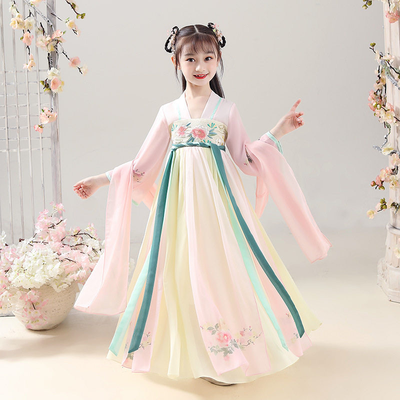 女童汉服2023新款夏超仙中国风古装唐装襦裙小女孩古风刺绣连衣裙