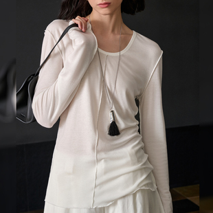 25早秋新款天丝针织衫女长袖T恤打底衫宽松显瘦百搭毛衣上衣老钱