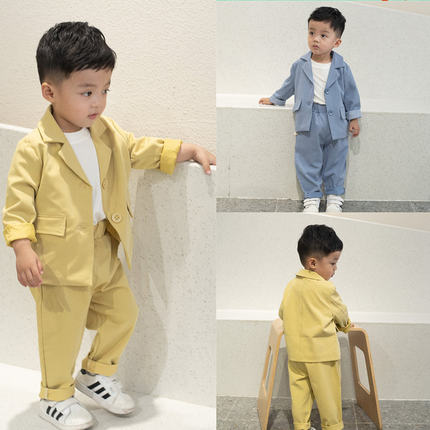 儿童西装男套装韩版新款春秋蓝色小西服花童帅宝宝洋气礼服两件套