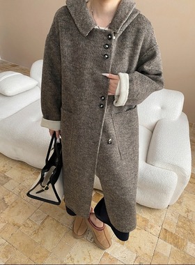 司南 都市通勤风 立裁慵懒廓形感连帽双面呢羊毛大衣外套 SN8128