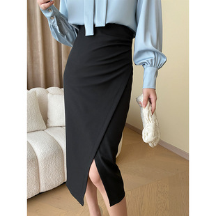 半身裙高级感 司南 侧开叉褶皱西装 秋冬法式 SN3917 时髦感通勤风