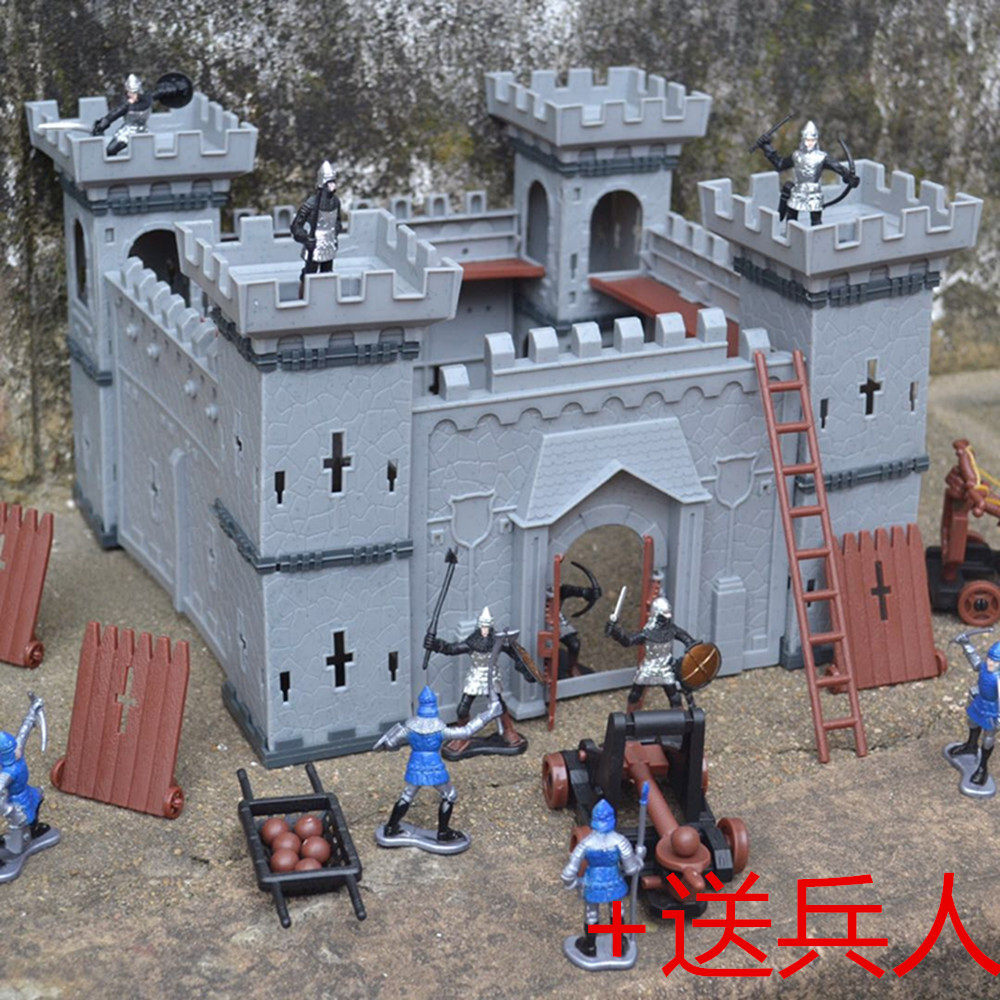儿童古代兵人玩具仿真城堡拼装模型 骑兵骑士中世纪军事战争士兵
