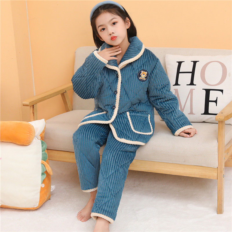 女童睡衣加厚儿童家居服套装水晶绒男童宝宝法兰绒加棉袄女孩睡衣