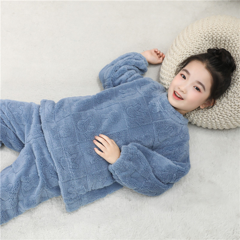 儿童睡衣套装秋冬季法兰绒加厚儿童家居服女孩加绒睡衣保暖家居服