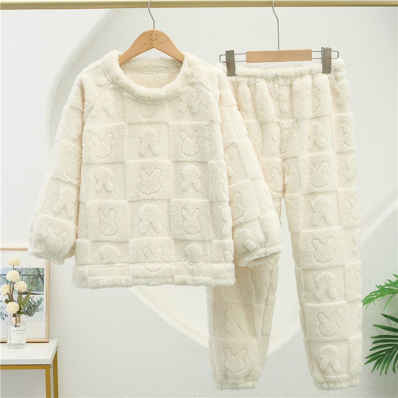 新款儿童套头睡衣中大童套装秋冬加厚圆领法兰绒男女童保暖家居服