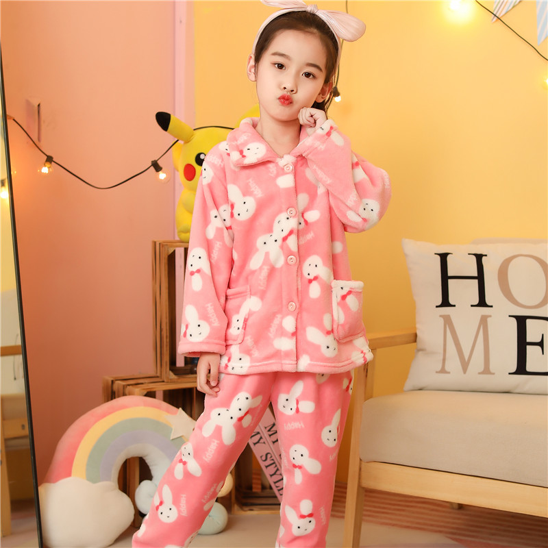 法兰绒儿童秋冬季家居服套装