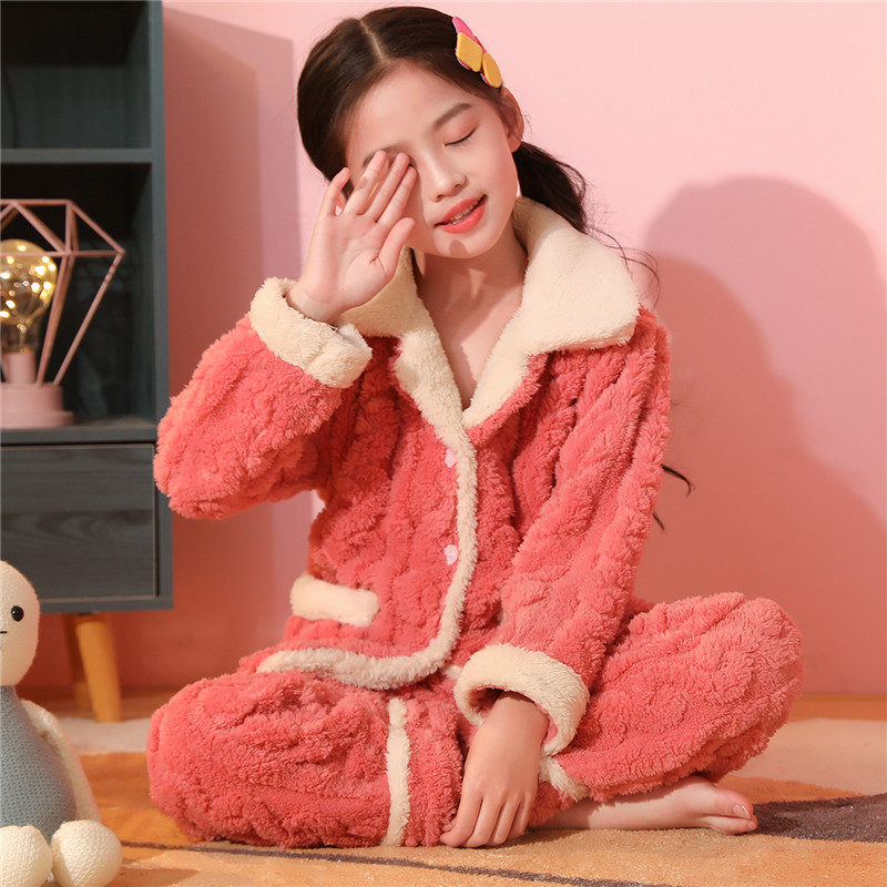 儿童睡衣冬季女童加厚珊瑚绒