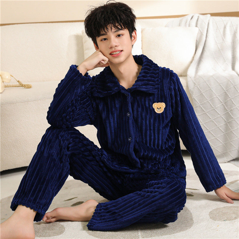 珊瑚绒睡衣男士秋冬款加厚