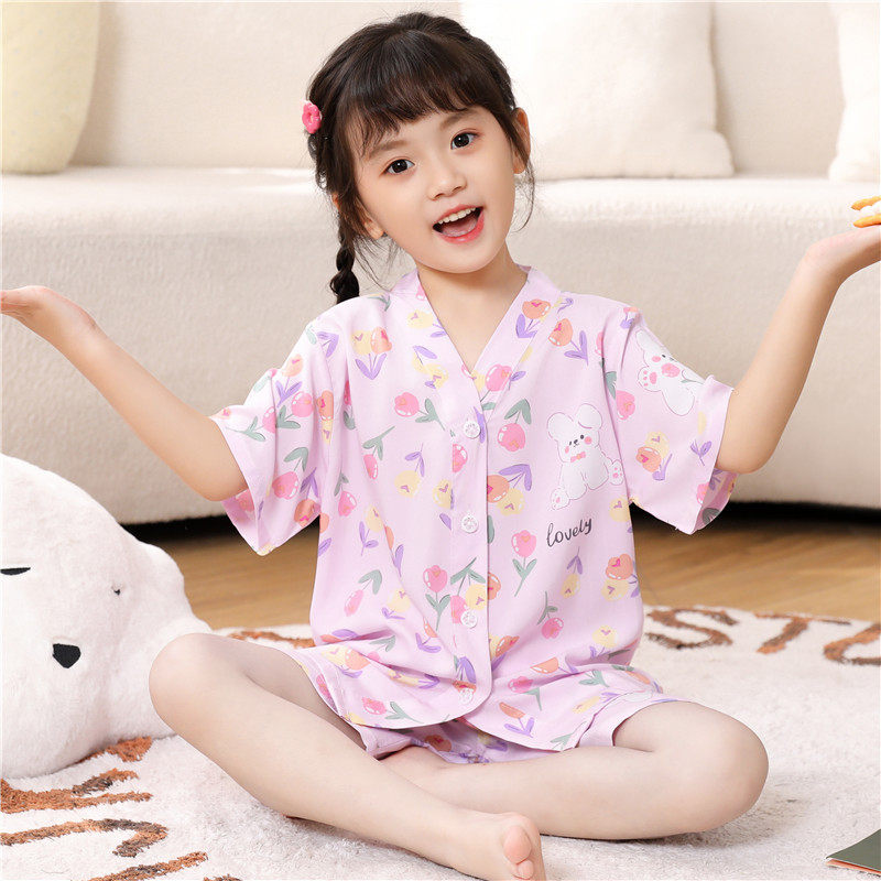 儿童睡衣女童短袖短裤夏季薄款夏天可爱女孩中大童亲子家居服套装