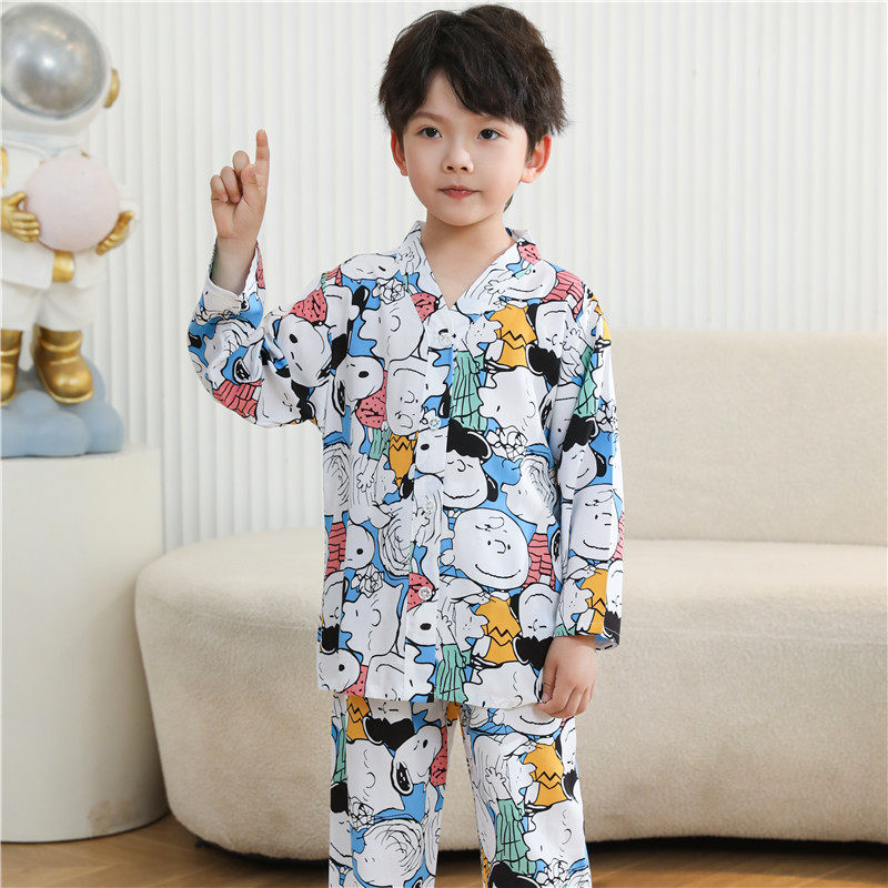 儿童睡衣男童夏装棉绸女孩家居服套装空调服薄款夏季宝宝衣服童装