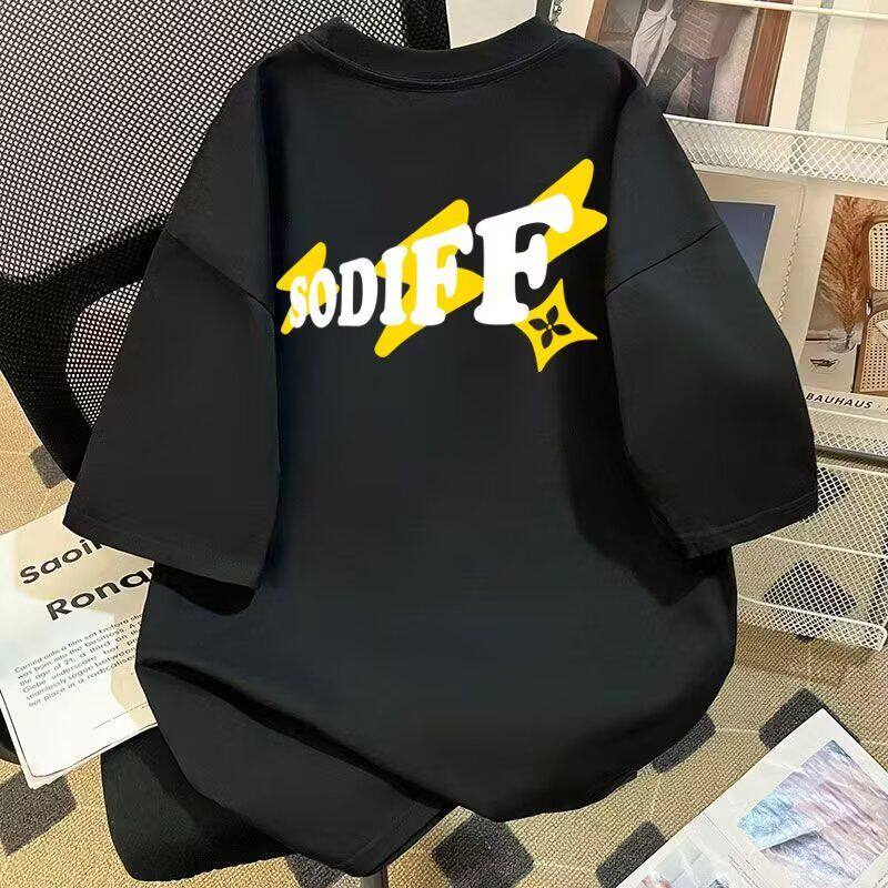 100%纯棉重磅字母短袖t恤男夏季2025新款美式休闲高街情侣宽松上