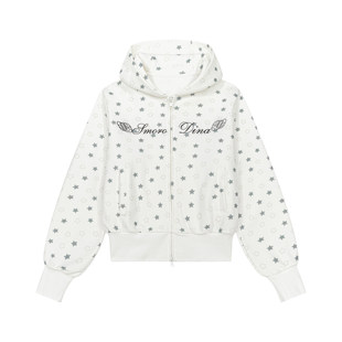 连帽运动衫 Smorodina秋冬新款 帽衫 炼 刺绣翅膀logo星星图案拉炼