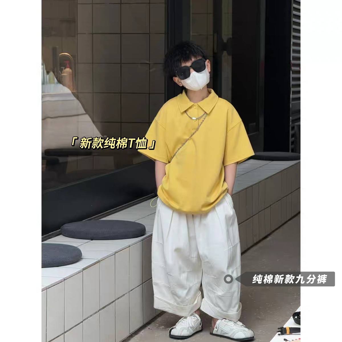 韩版新款童装纯棉POLO衫短袖套装