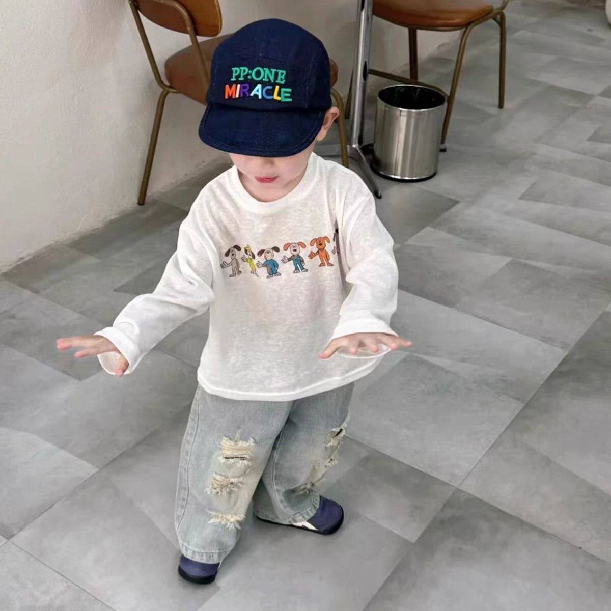 雪花棉纯棉长袖T恤衫春季新款小众爆款外穿防晒上衣男女儿童轻薄