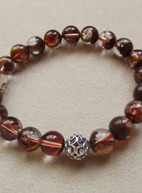 爱和光珠宝 巴西天然红焦花水晶手链手串 正品饰品 925银镶配珠