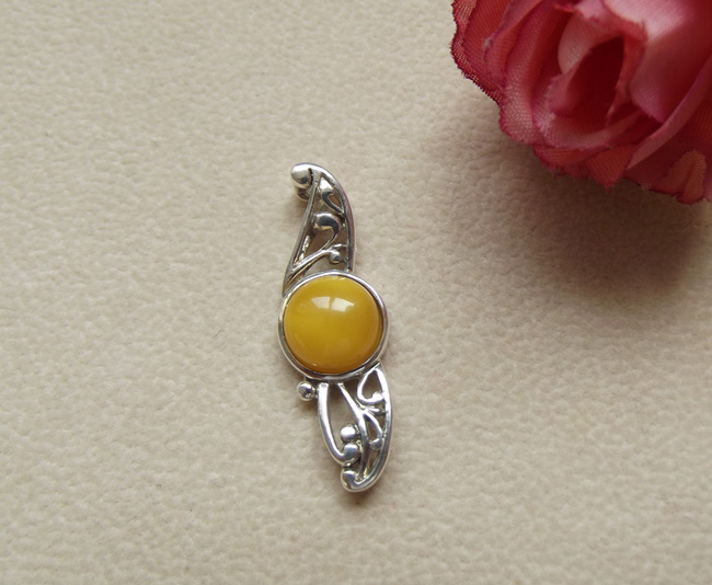 天使翅膀 波兰天然琥珀 925银镶黄蜜蜡项坠吊坠挂件挂坠 正品饰品