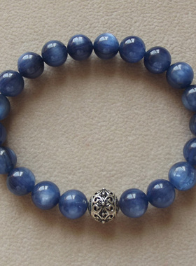 颗颗银猫眼效应 天然巴西蓝晶石手链手串9mm 正品饰品 银饰珠水晶