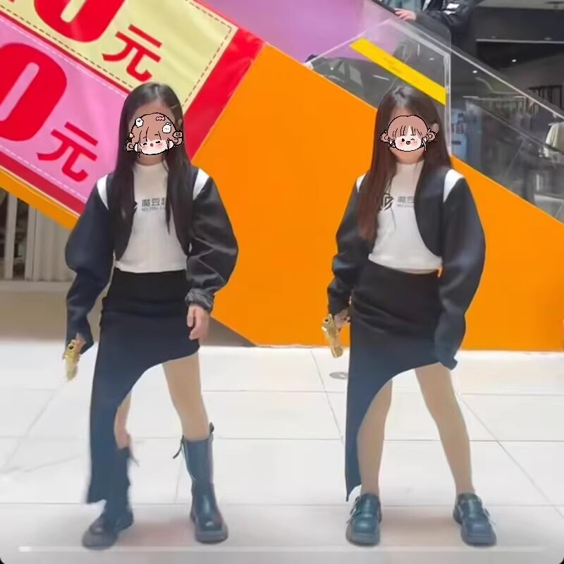 儿童t台走秀潮服女童模特形体训练服套装新款少儿童模练功演出服
