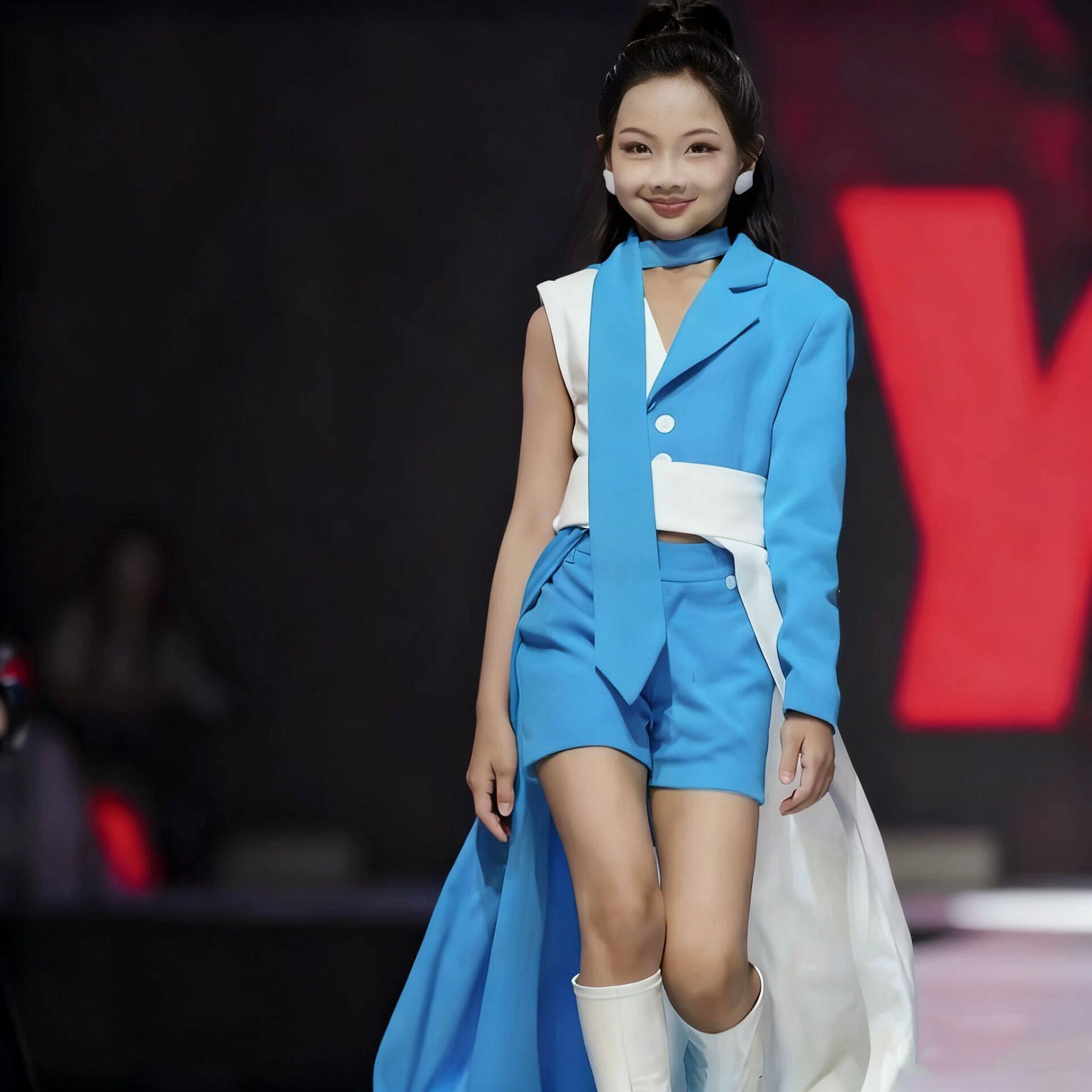 新款女童潮服模特走秀机车服儿童演出服少儿模特大赛T台比赛服装