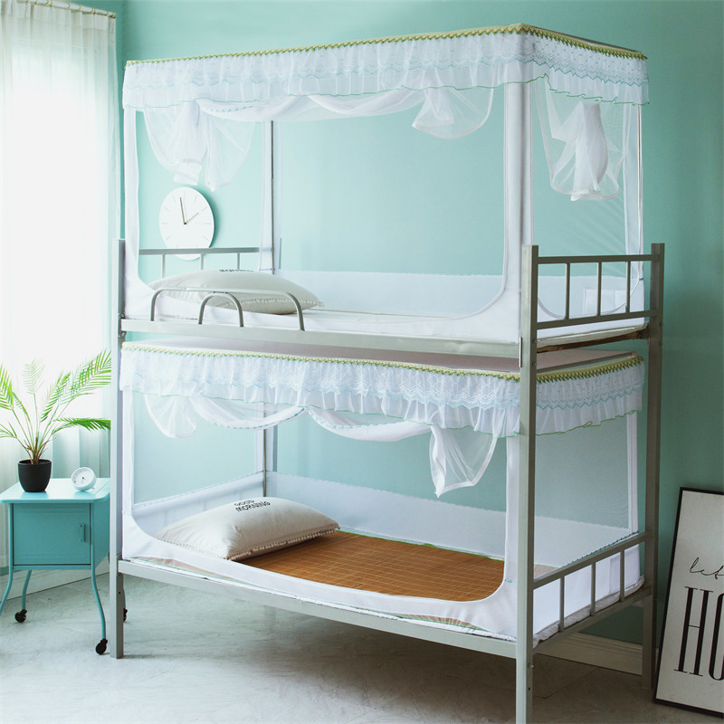 90x190cm蚊帐学生宿舍拉链款式上铺三侧开门纱账带支架单人上床帐